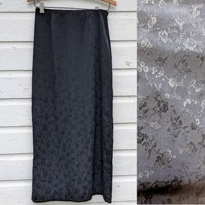 2002 Y2K Black Floral Skirt - Slip Skirt with Split